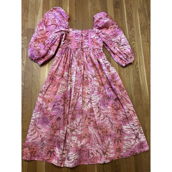 Ulla Johnson Leilani Floral Midi Dress Camellia Pink Puff Sleeve Size 4 - Picture 8 of 9
